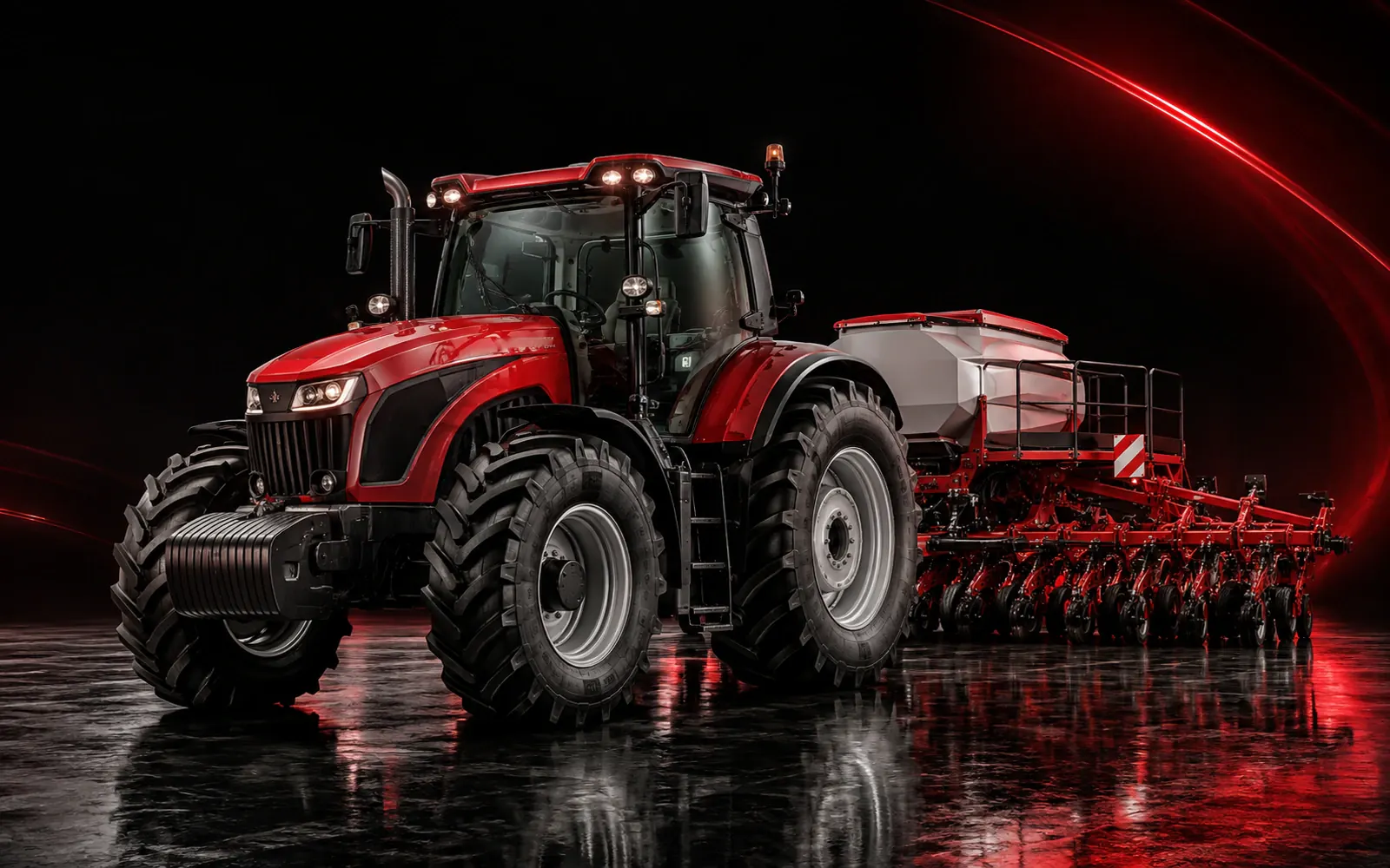 Trator agrícola acoplado a implemento para execução de atividade rural